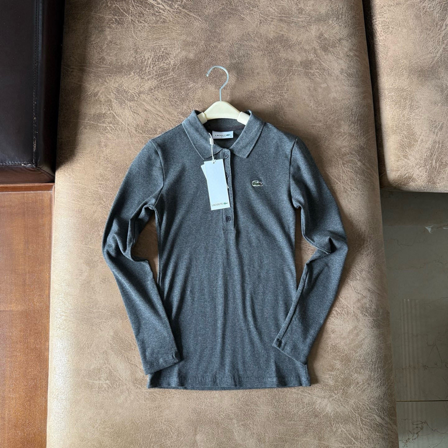 Camisa Polo Lacoste Feminina de manga longa canelada