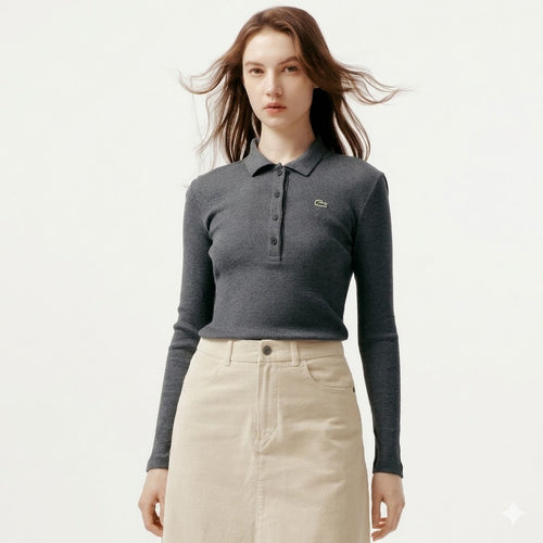 Camisa Polo Lacoste Feminina de manga longa canelada