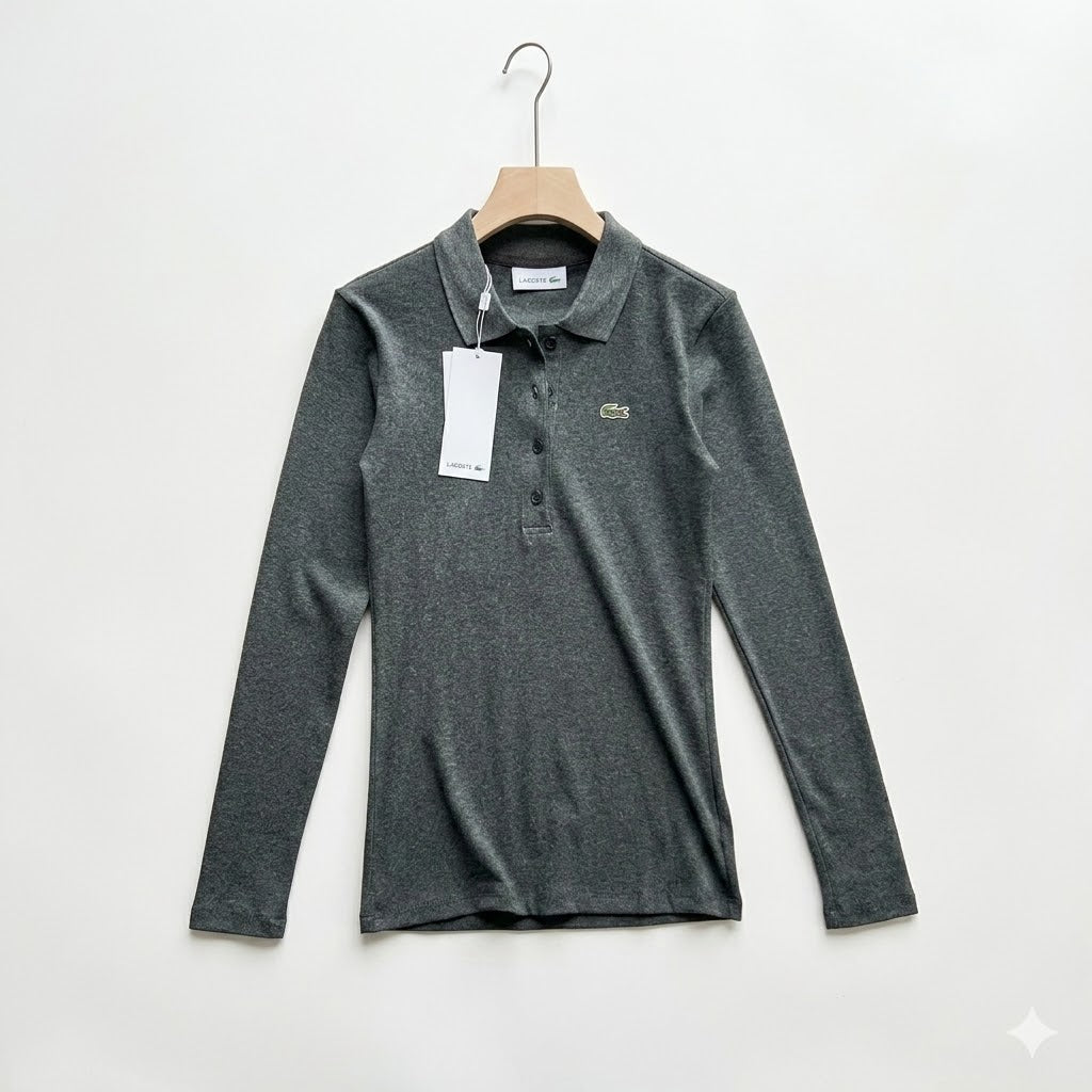 Camisa Polo Lacoste Feminina de manga longa canelada